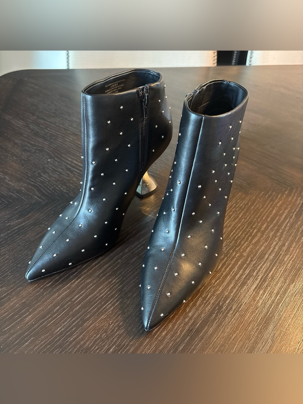 Katy Perry Black Studded Pointed Toe Ankle Booties with Metallic Heel size 8.5M